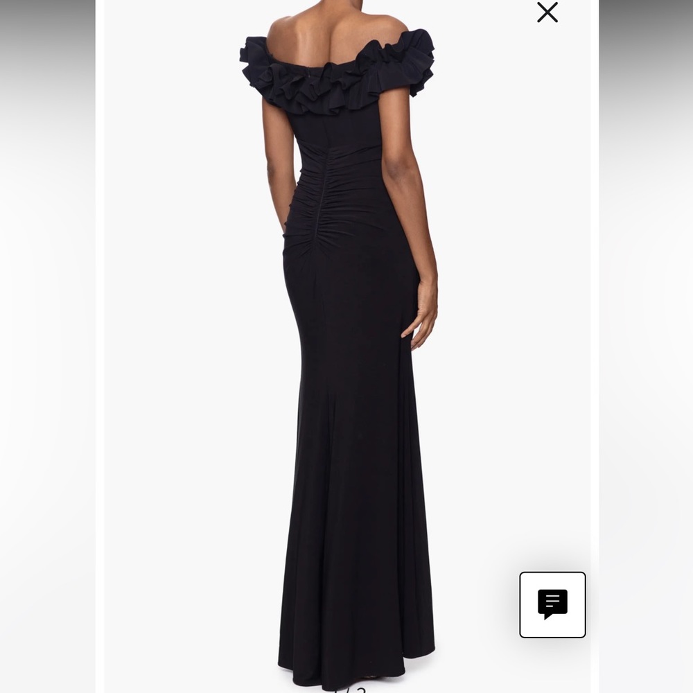 Xscape Ruffle Off the Shoulder Ruched Jersey Gown - Picture 2 of 7